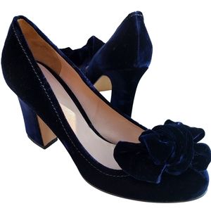 MIU MIU Holiday... She Wore BLUE Velvet Block Heel Pumps w/ Bow 38